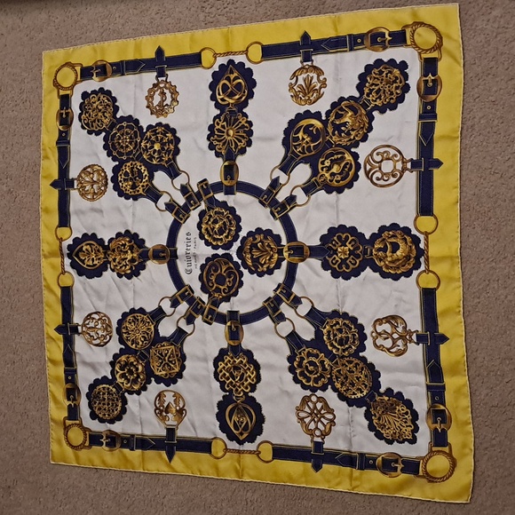 Authentic HERMES Scarf Silk Navy & Yellow